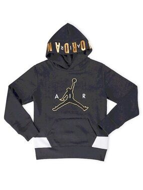 NWT Nike Kids Air Jordan Black & Gold Hoodie JUMPMAN with Front Embroidery